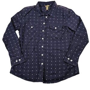 Bit and Bridle Shirt Womens Large Button Down Navy Blue Horse Equestrian Ranch